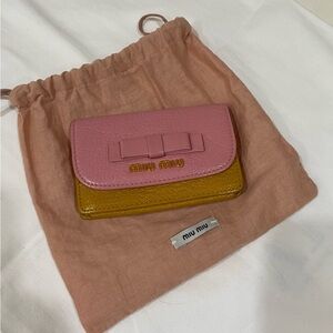 Miu Miu Pink and Yellow Leather Card Holder/Wallet